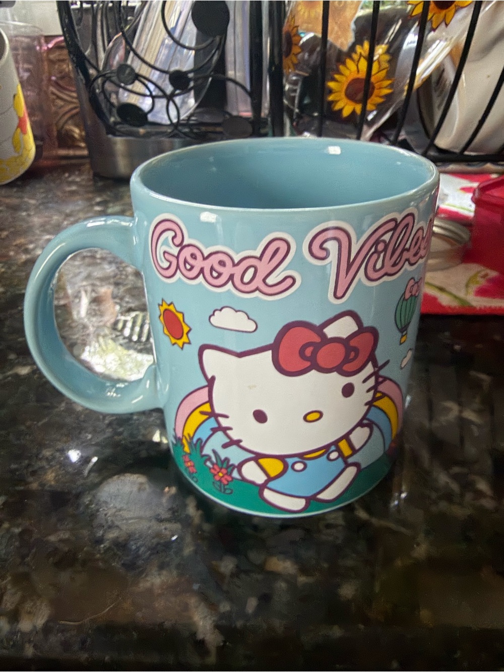 Sanrio Hello Kitty Light Blue 'Good Vibes' Mug with Pink Bow